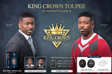 HARLEM 125 King Crown 100% Remy H/H Toupee Wave Large 7″ x 9″ (W x L) - Natural Black Sareya Beauty Supply store in calgary Alberta Canada